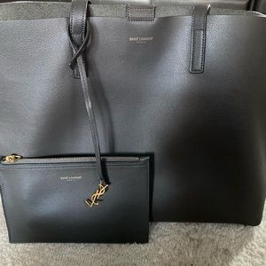 YSL shopper tote in dark grey leather